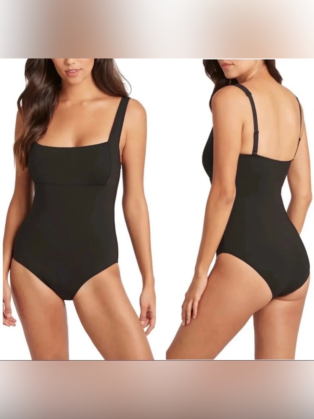 Sea Level One Piece Square Neck Bathing Suit Swimsuit in Black